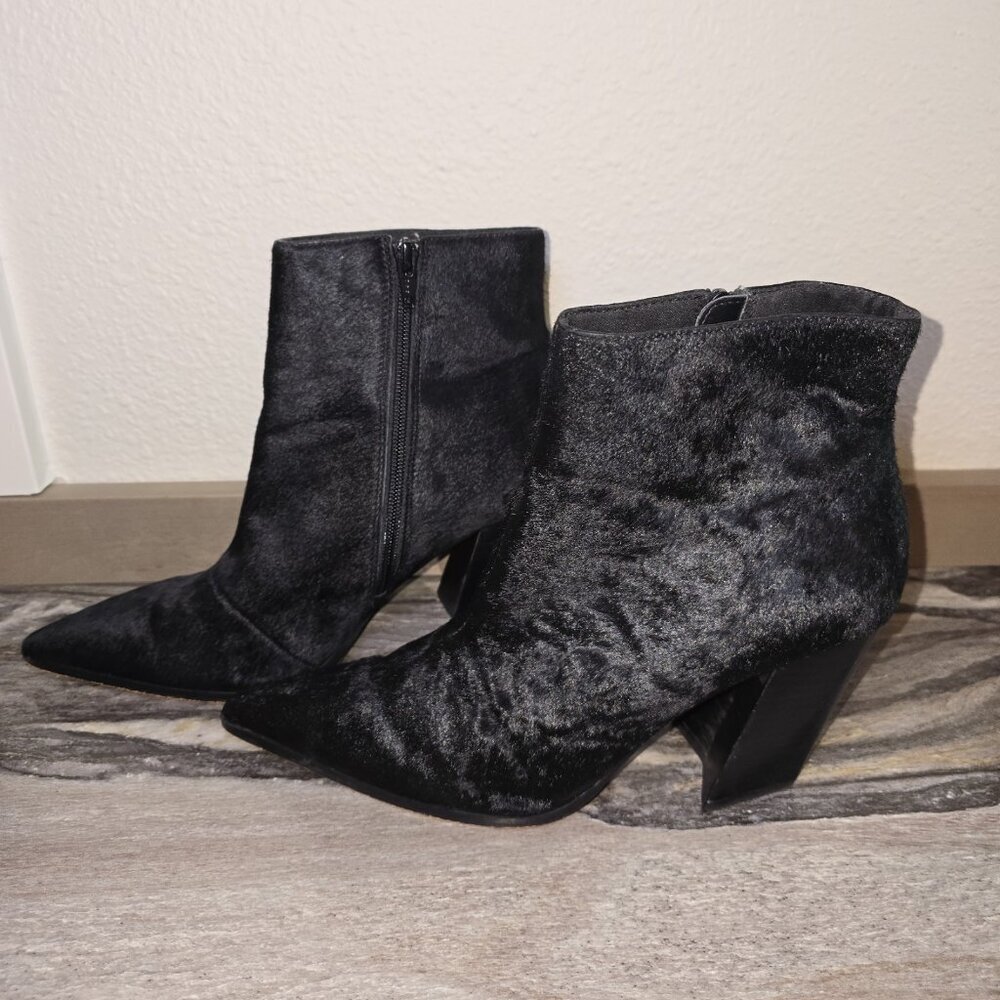 ASOS SO:SO Black Faux Pony Hair Pointed Toe Block Heel Ankle Boots Size 9 (UK 7)